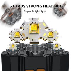 1pc LED Headlamp, Rechargeable, Bright and Powerful with 5 LEDs, Portable Headlight for Outdoor Camping Emergency Lighting, Fishing Work Light