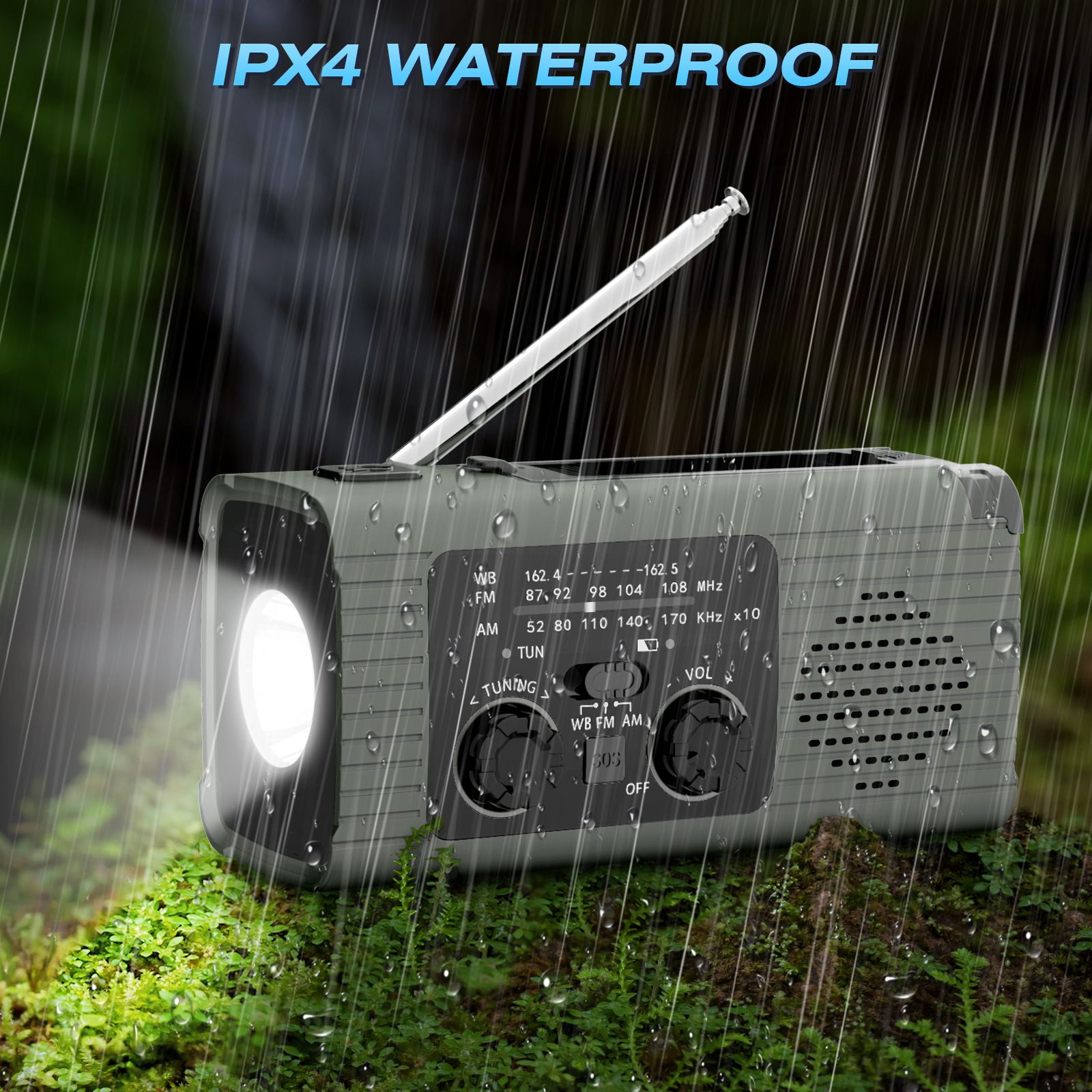 3-in-1 Portable Emergency Radio: Solar + Hand-Crank Charging, Built-in Flashlight & Stereo Sound for Home & Camping