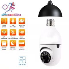 D 1080P 360° Rotate Auto Tracking Panoramic Camera Light Bulb Wireless Wifi PTZ IP Camera Remote Viewing Security Surveillance White 18.5*10*8cm