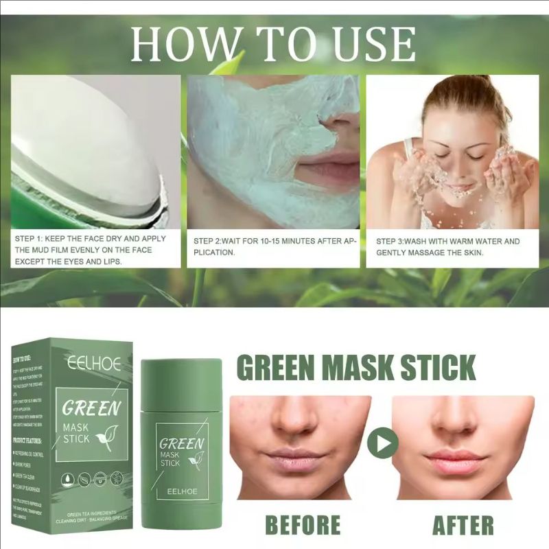 Green Tea Eggplant Solid Mask Deep Cleansing Oil Control Balance Antioxidan Shrink Pores Remove Blackheads Refreshing Mud Mask