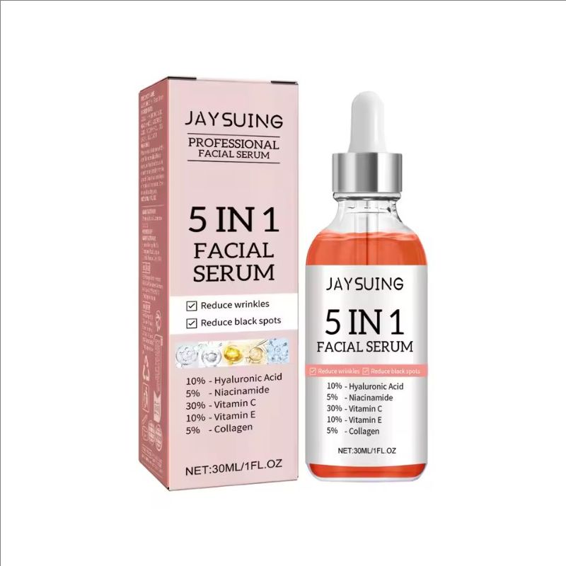 5 In 1 Facial Serum Fade Fine Lines Firming Skin Shrink Pores Moisturizing Brightning Vitamin C Hyaluronic Acid Face Serum