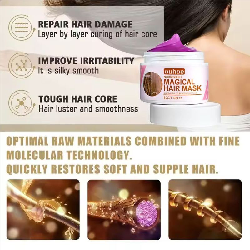 Magical Hair Mask 5 Seconds Repair Damage Frizzy Soft Smooth Shiny Hair Deep Moisturize Hair Treat Repair Hair Scalp Care 60g