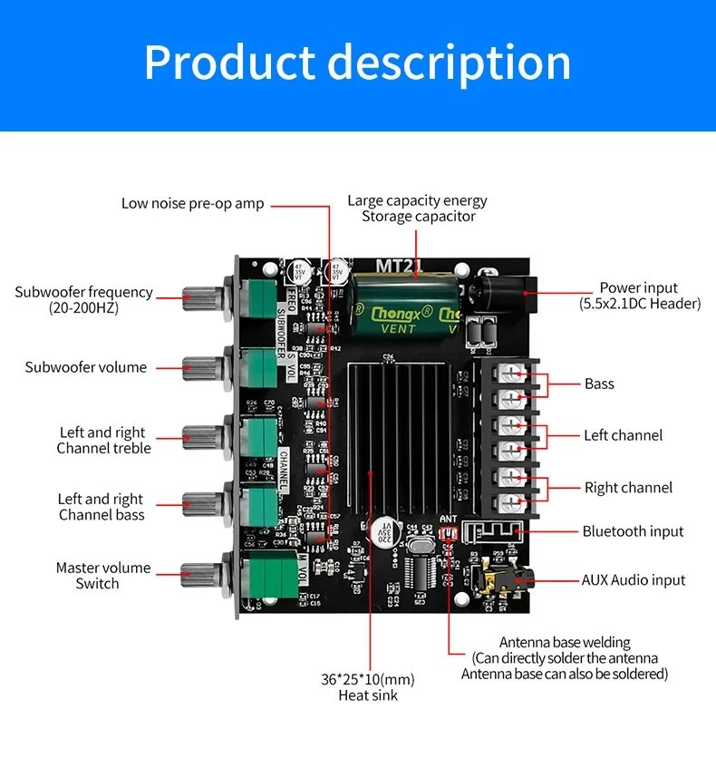 ZK-MT21 Channel Bluetooth 5.0 CS8673E 2.1 Subwoofer Amplifier Board 50W X 2+100W Power Audio Stereo Amplifier Board Bass AMP AUX