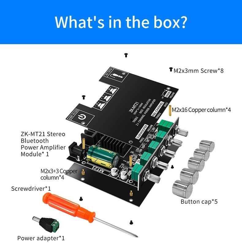 ZK-MT21 Channel Bluetooth 5.0 CS8673E 2.1 Subwoofer Amplifier Board 50W X 2+100W Power Audio Stereo Amplifier Board Bass AMP AUX