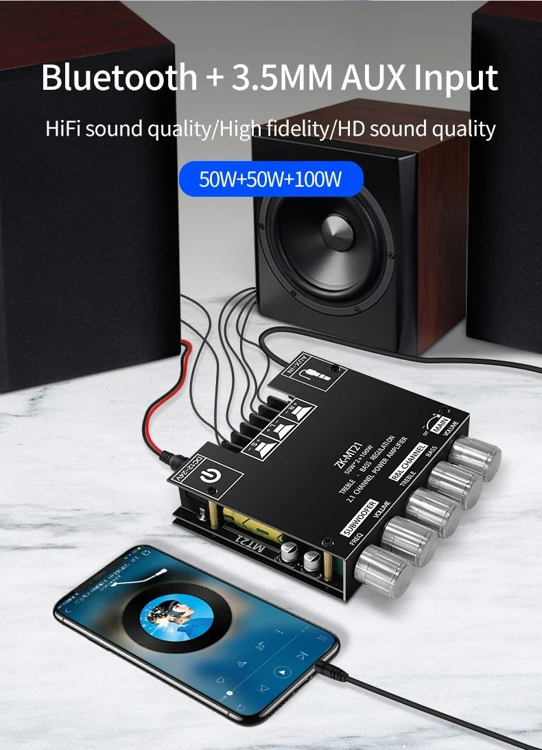 ZK-MT21 Channel Bluetooth 5.0 CS8673E 2.1 Subwoofer Amplifier Board 50W X 2+100W Power Audio Stereo Amplifier Board Bass AMP AUX