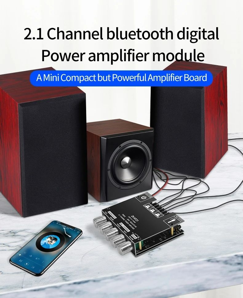 ZK-MT21 Channel Bluetooth 5.0 CS8673E 2.1 Subwoofer Amplifier Board 50W X 2+100W Power Audio Stereo Amplifier Board Bass AMP AUX
