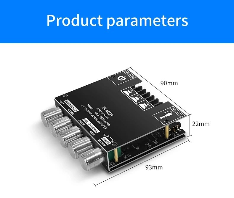 ZK-MT21 Channel Bluetooth 5.0 CS8673E 2.1 Subwoofer Amplifier Board 50W X 2+100W Power Audio Stereo Amplifier Board Bass AMP AUX