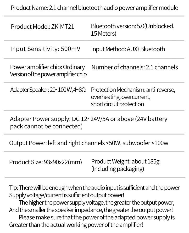 ZK-MT21 Channel Bluetooth 5.0 CS8673E 2.1 Subwoofer Amplifier Board 50W X 2+100W Power Audio Stereo Amplifier Board Bass AMP AUX