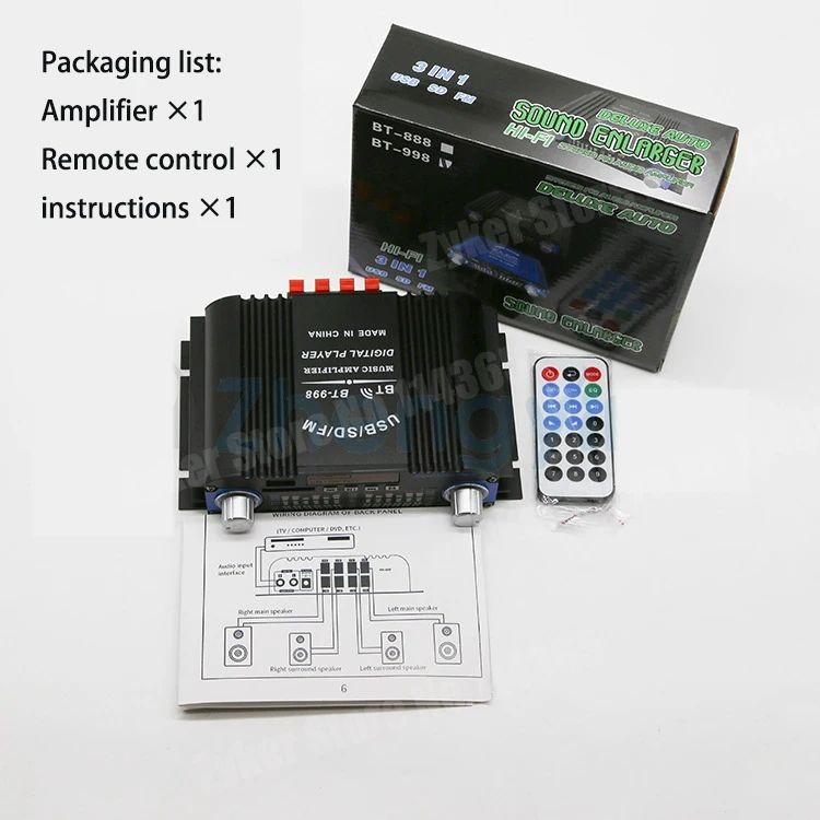 HiFi Sound Amplifier 4 Channel Digital Audio Bluetooth Amplifier 1600W Peak Power Karaoke Player FM Radio Support Remote Control