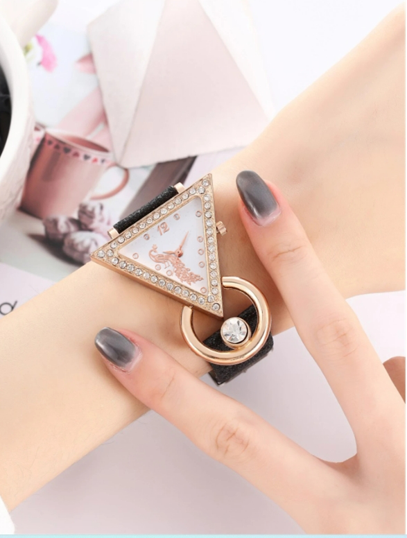 Luxury women's rhinestone quartz belt watch+jewelry set