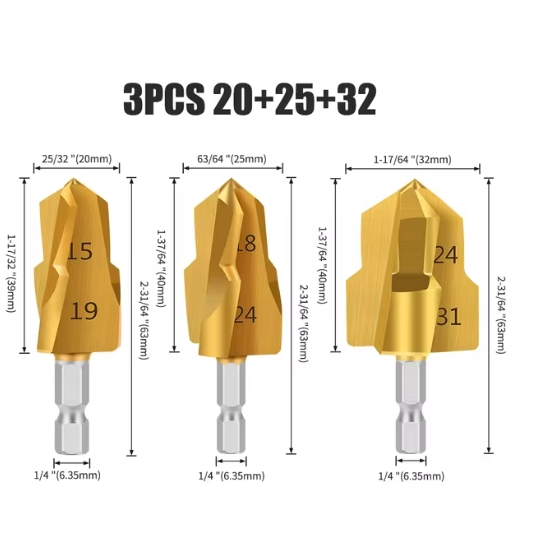New 1/2/3Pcs PPR Lifting Drill Bit 20/25/32mm Step Drill Bit Set Hex Shank Hole Opener Core Drill Bits for Water Pipe Reaming