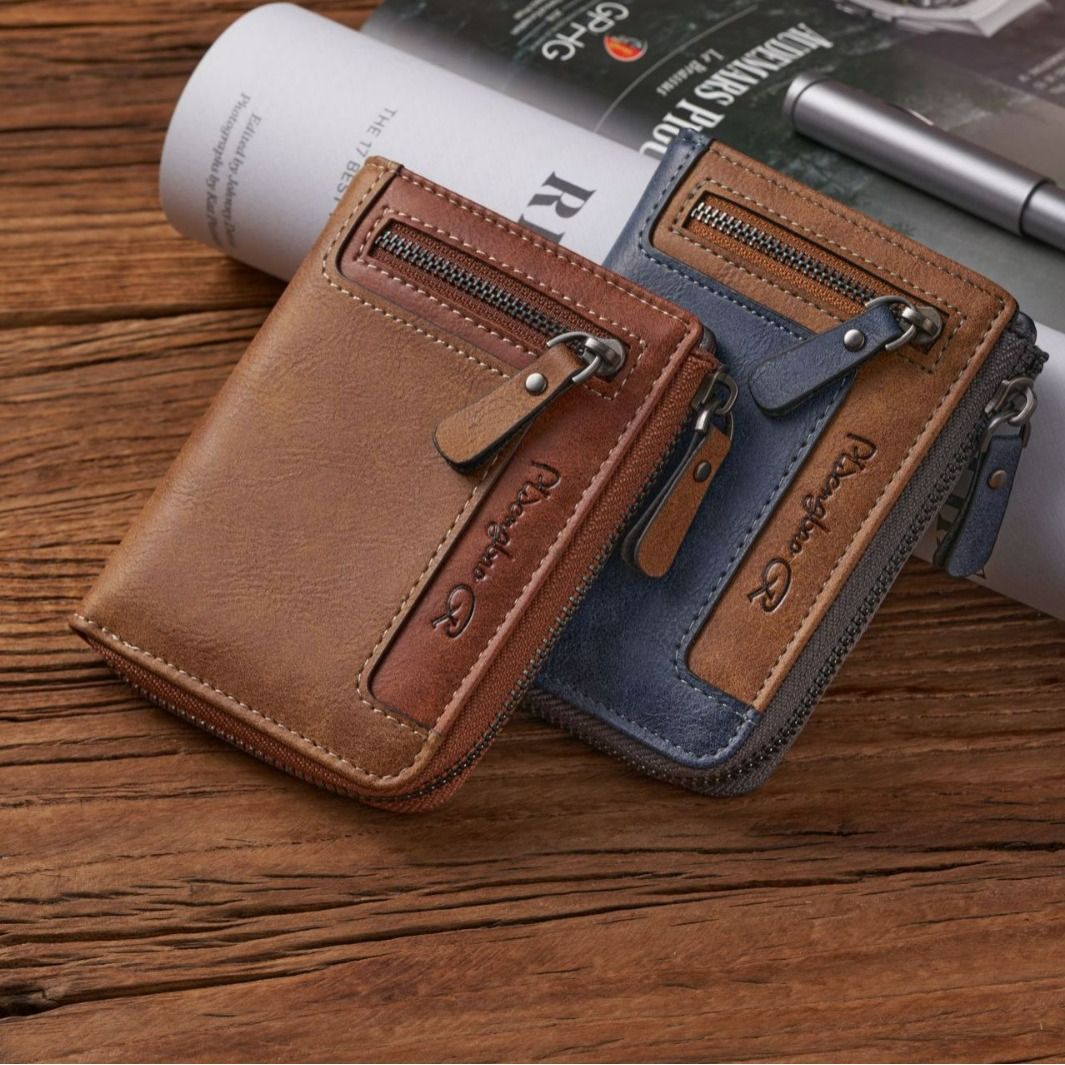 1pc Premium Retro Short Wallet for Men,Stylish Multifunction PU Leather Zipper Durable Wallet