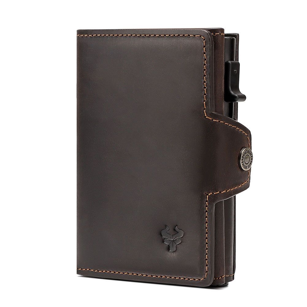 New Automatic Card Holder Genuine Leather Women's Wallet RFID Blocking Credit Cardholder Fashion Money Clips with Zipper Pocket