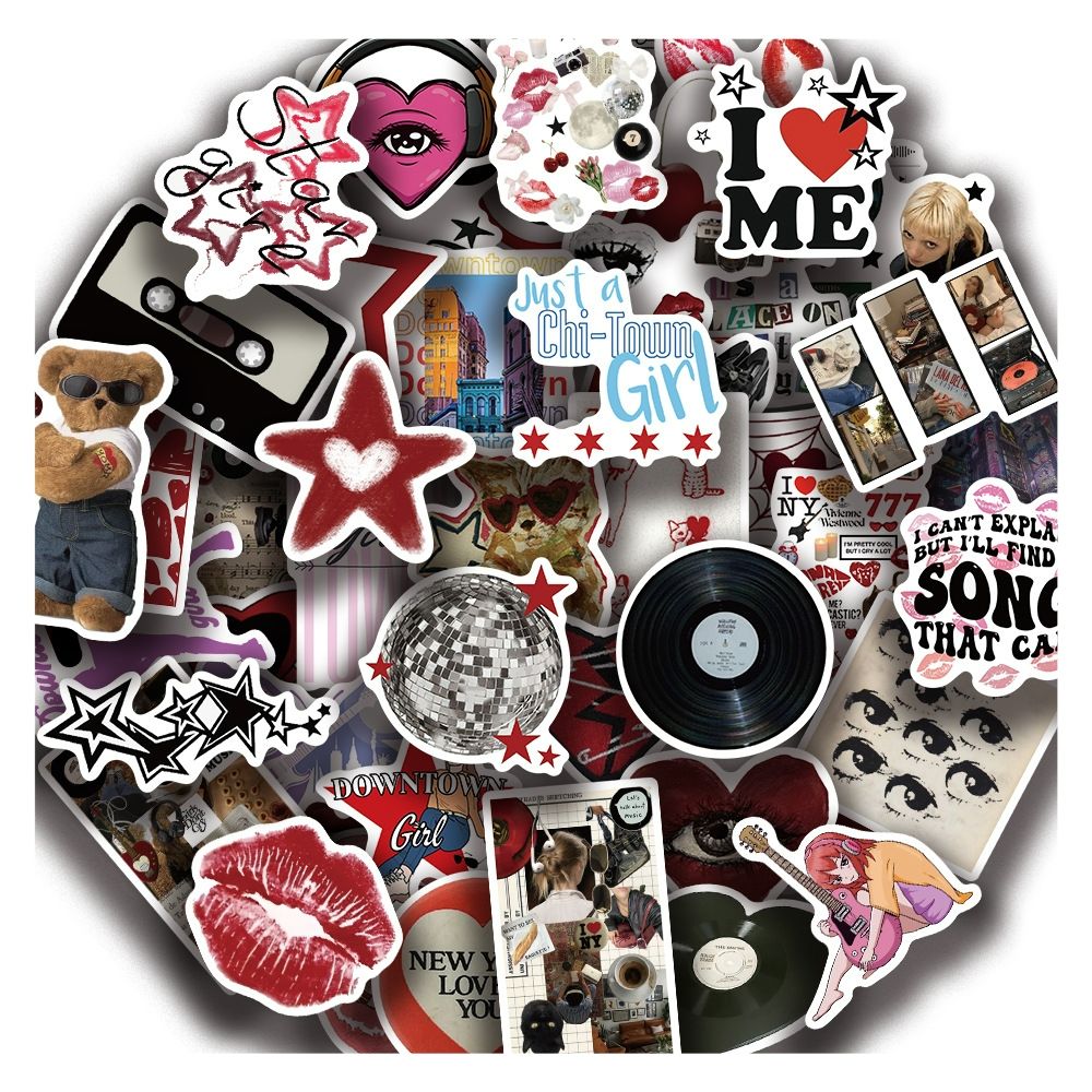 50pcs Downtown Y2K Girls Stickers Aesthetic Motorcycle Phone Car Skateboard Laptop Sticker Decal Classic Kids Toy
