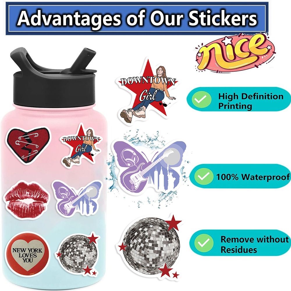 50pcs Downtown Y2K Girls Stickers Aesthetic Motorcycle Phone Car Skateboard Laptop Sticker Decal Classic Kids Toy