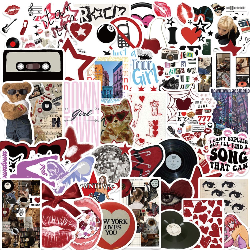 50pcs Downtown Y2K Girls Stickers Aesthetic Motorcycle Phone Car Skateboard Laptop Sticker Decal Classic Kids Toy