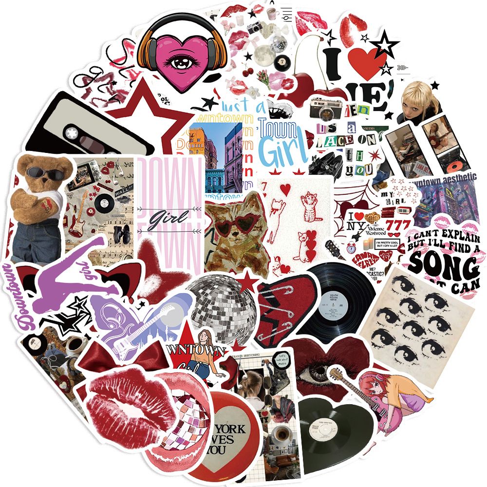 50pcs Downtown Y2K Girls Stickers Aesthetic Motorcycle Phone Car Skateboard Laptop Sticker Decal Classic Kids Toy