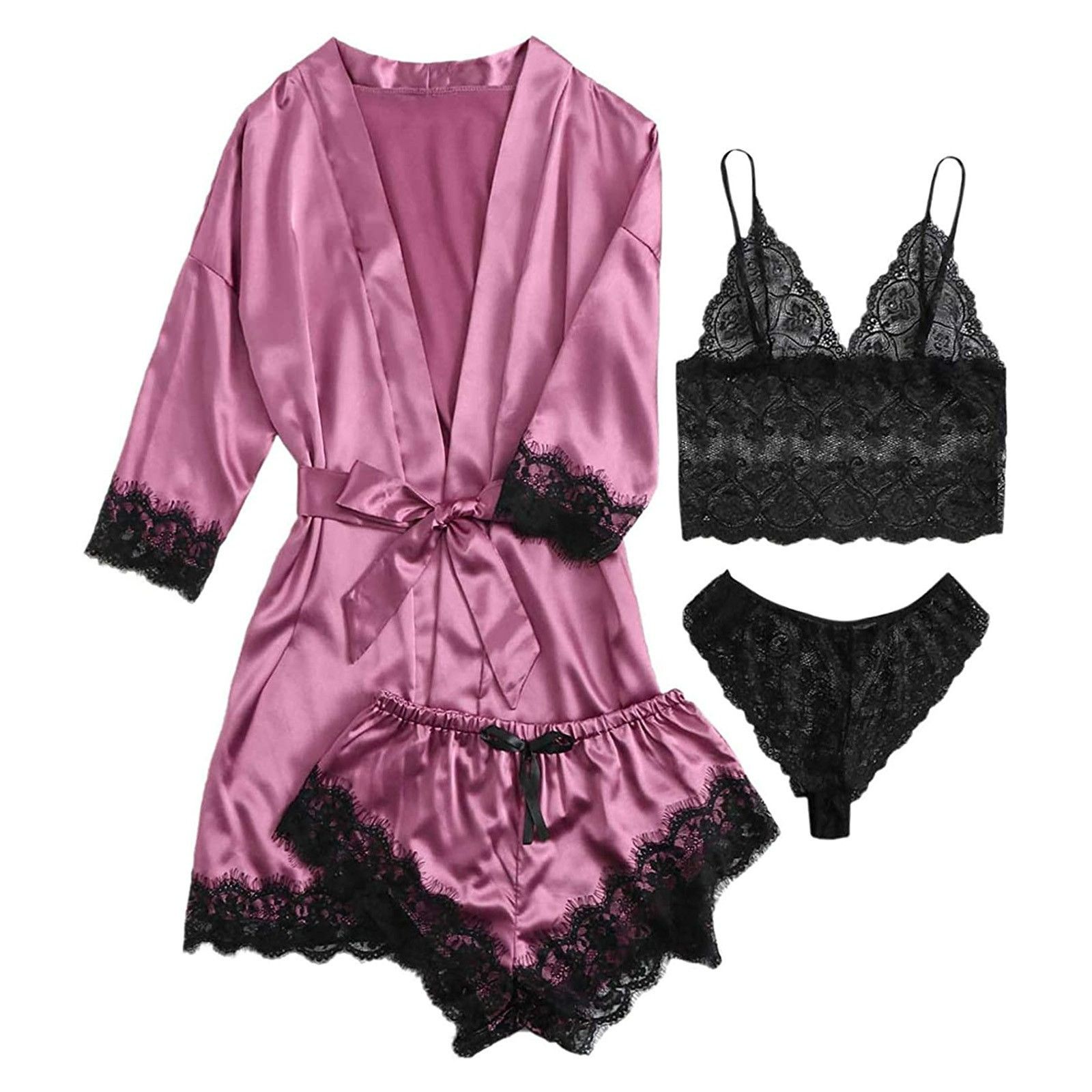 Women's Summer Fashion And Comfortable Nightwear Lace Satin With Silk Sleepwear Robe Sexy Pajama Pants Home Clothes