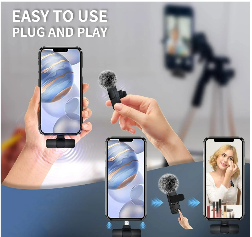 NEW Wireless Lavalier Microphone Audio Video Recording Mini Mic For iPhone Android Laptop Live Gaming Mobile Phone Microphone