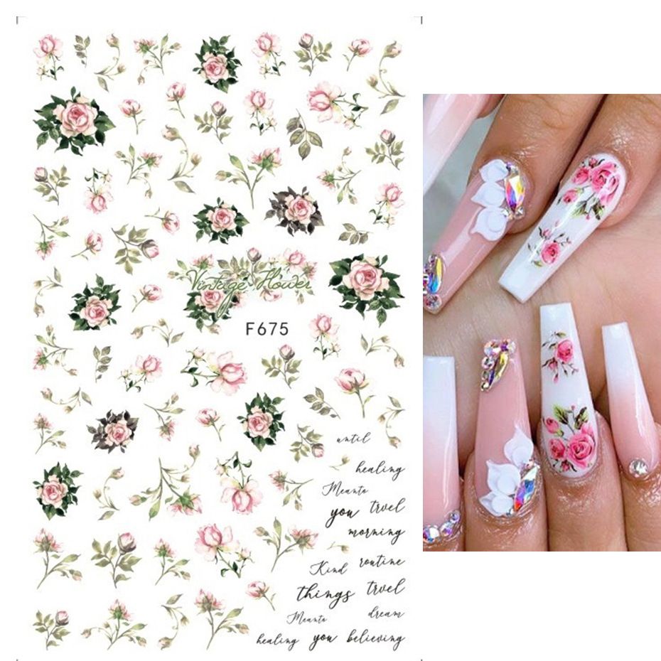 10 PCs Nail Sticker Set Summer Water Decal Nail Art Ink Flowers Leaves Graffiti Slider for Nail Decoration Foils Tattoo