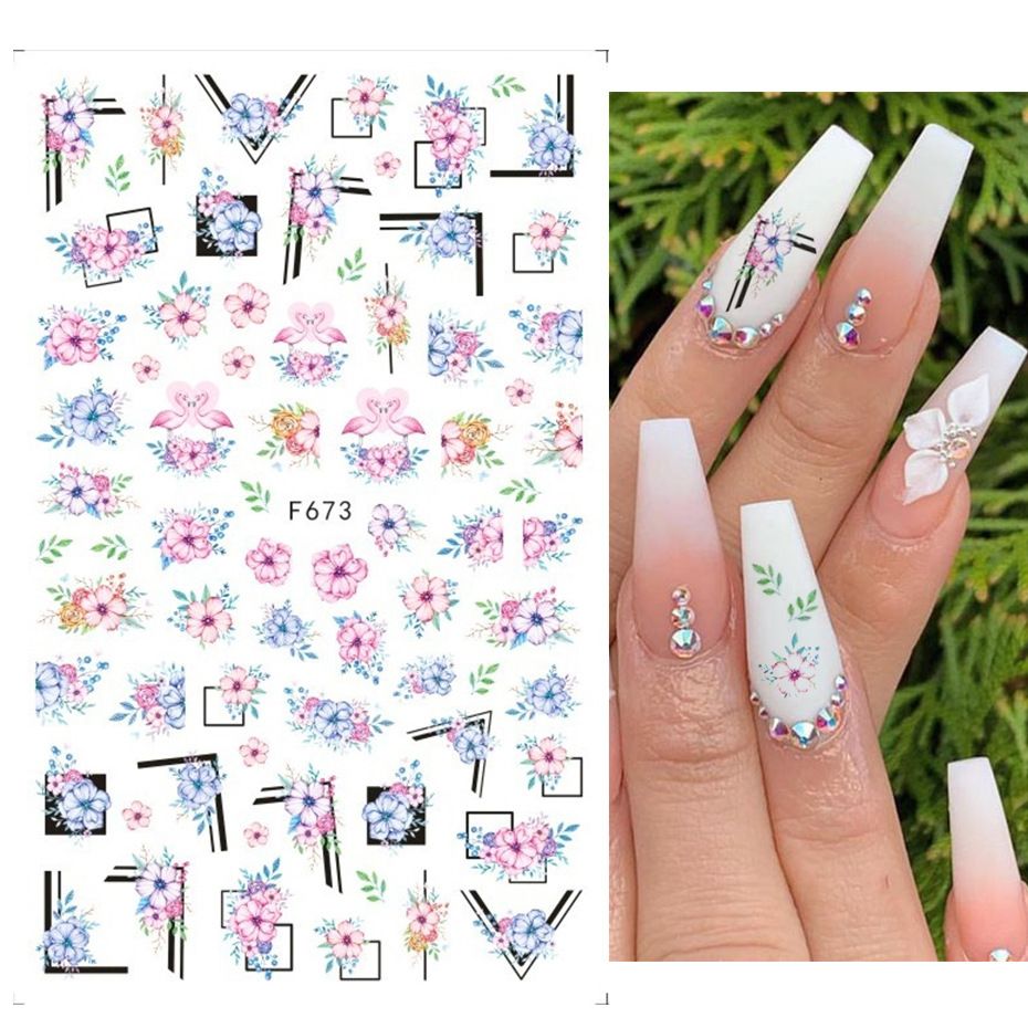 10 PCs Nail Sticker Set Summer Water Decal Nail Art Ink Flowers Leaves Graffiti Slider for Nail Decoration Foils Tattoo