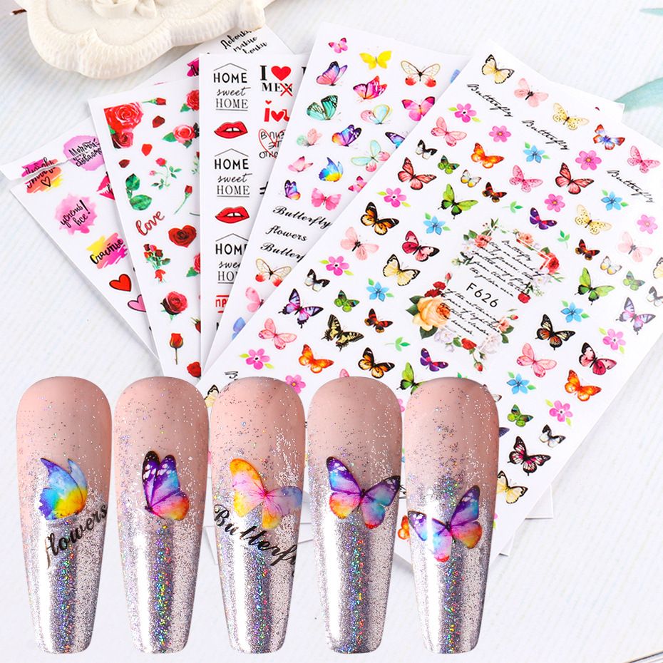10 PCs Nail Sticker Set Summer Water Decal Nail Art Ink Flowers Leaves Graffiti Slider for Nail Decoration Foils Tattoo