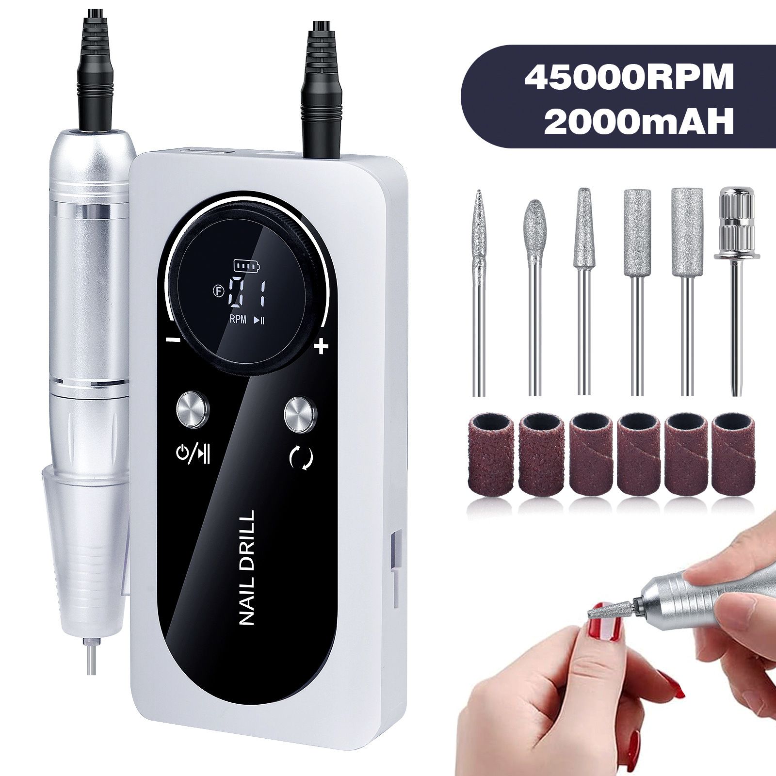 45000RPM Rechargeable Nail Drill Machine With LCD Display Low Noise Professional Nail Polish Sander for Manicure Nail Equipment