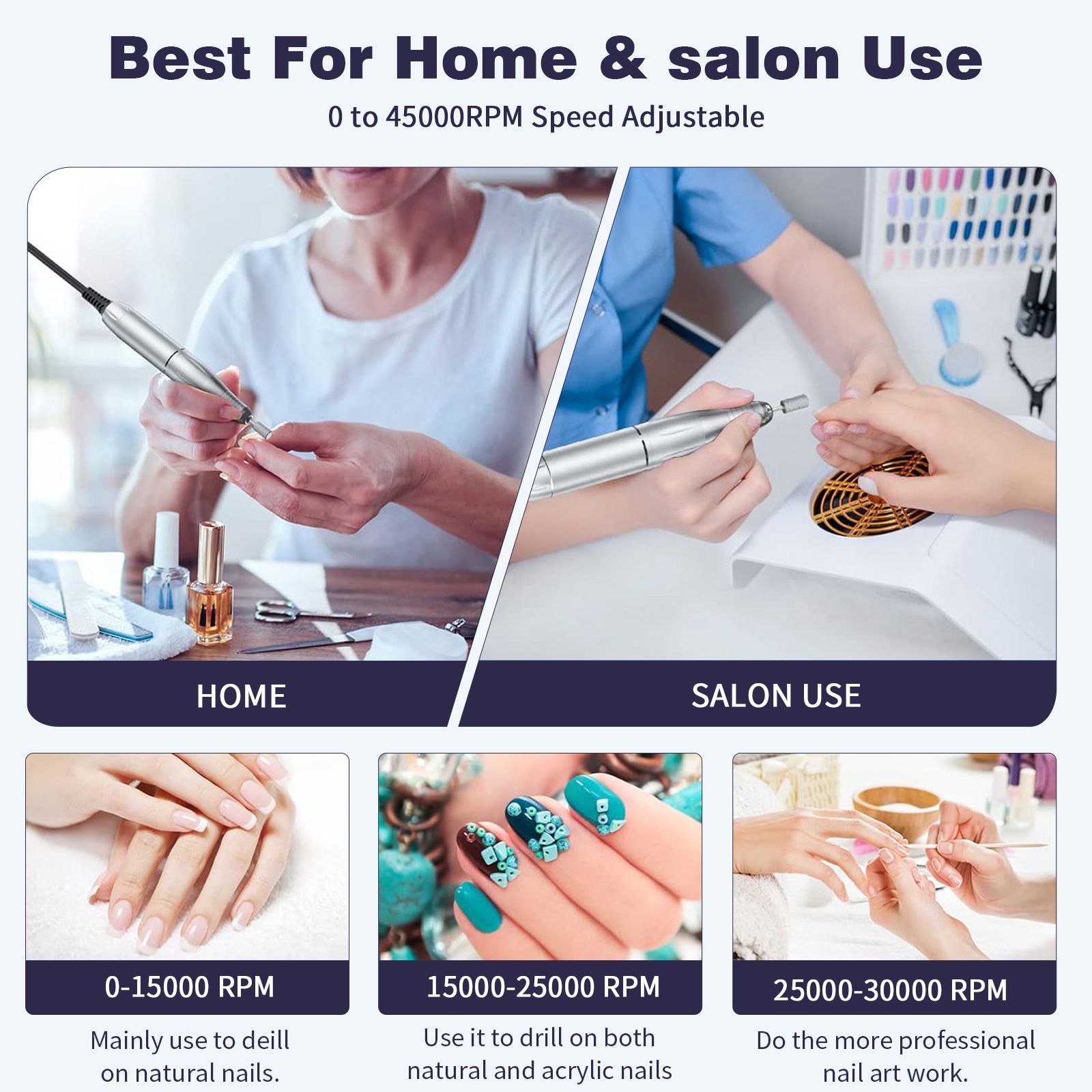 45000RPM Rechargeable Nail Drill Machine With LCD Display Low Noise Professional Nail Polish Sander for Manicure Nail Equipment