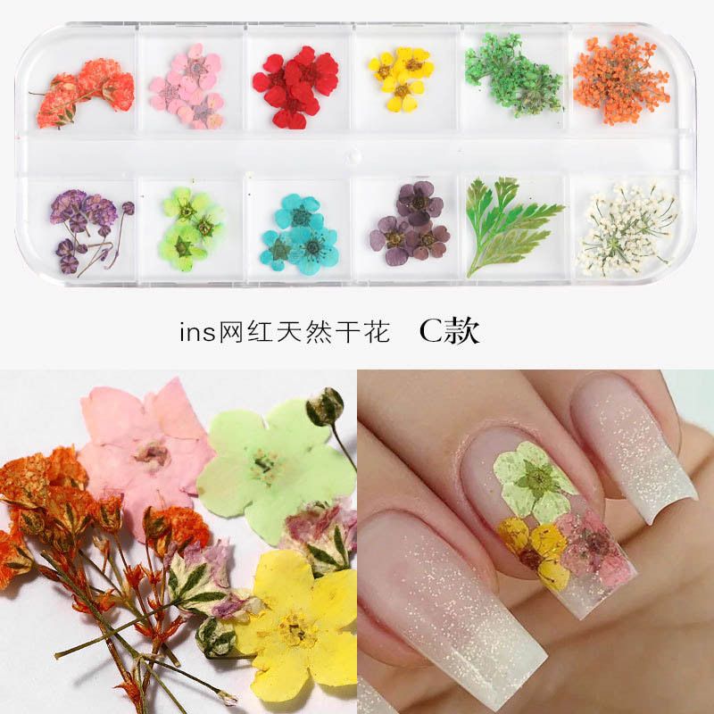 New Japanese nail art dried flower 12 color sky star sunflower small daisy 12 color dried flower box with 24 nail art dried flowers