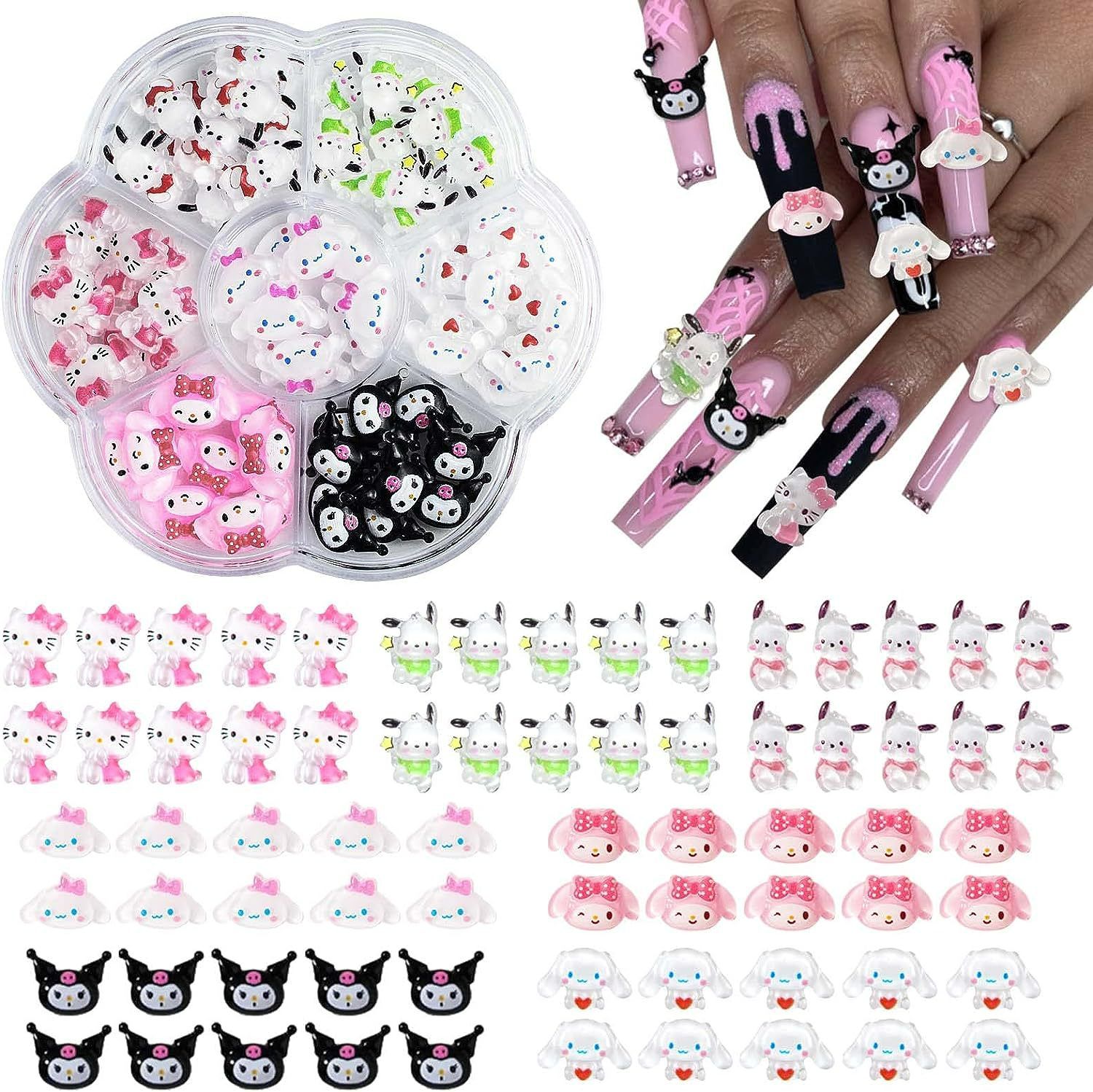 Sanrio Nail Charms Hello Kitty Design Nail Art Diy Mini Rhinestones Flatback Charms Crafts Stones for Manicure Nail Charms 70PCS view 6