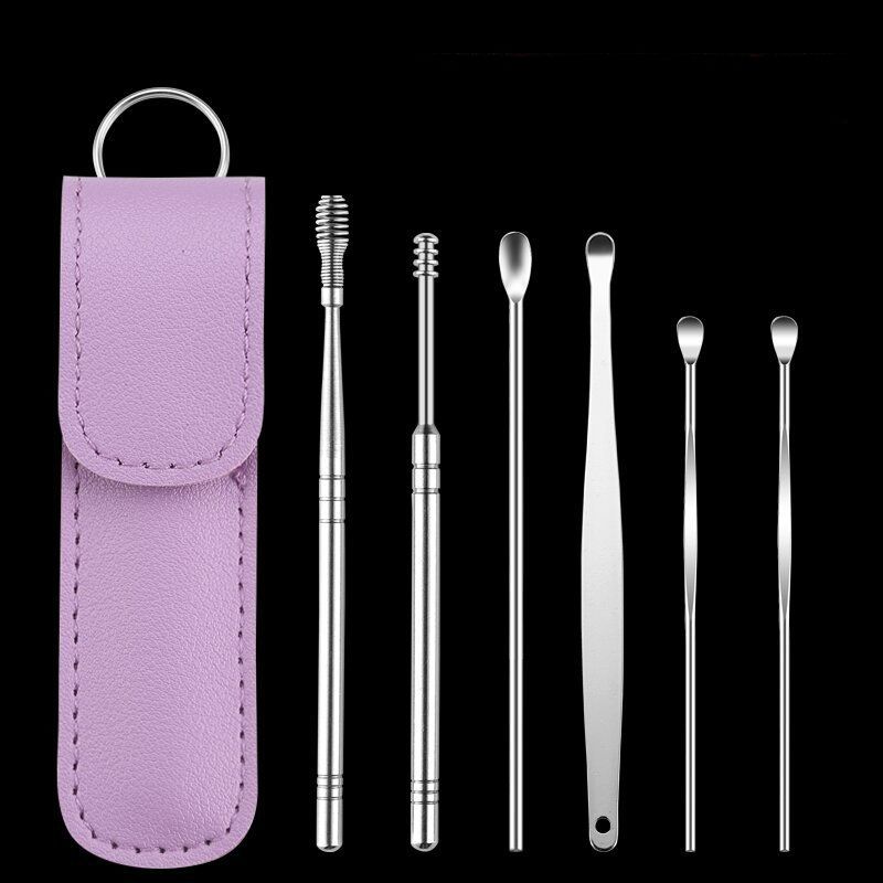 6Pcs/set ear cleaner Ear Wax Pickers Stainless Steel Earpick Wax Remover piercing kit earwax Curette Spoon Care Ear Clean Tools