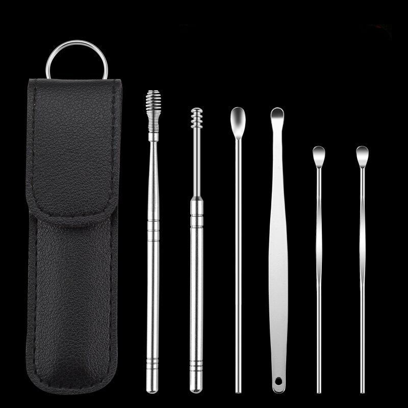 6Pcs/set ear cleaner Ear Wax Pickers Stainless Steel Earpick Wax Remover piercing kit earwax Curette Spoon Care Ear Clean Tools