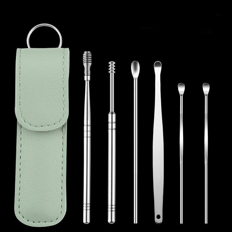 6Pcs/set ear cleaner Ear Wax Pickers Stainless Steel Earpick Wax Remover piercing kit earwax Curette Spoon Care Ear Clean Tools