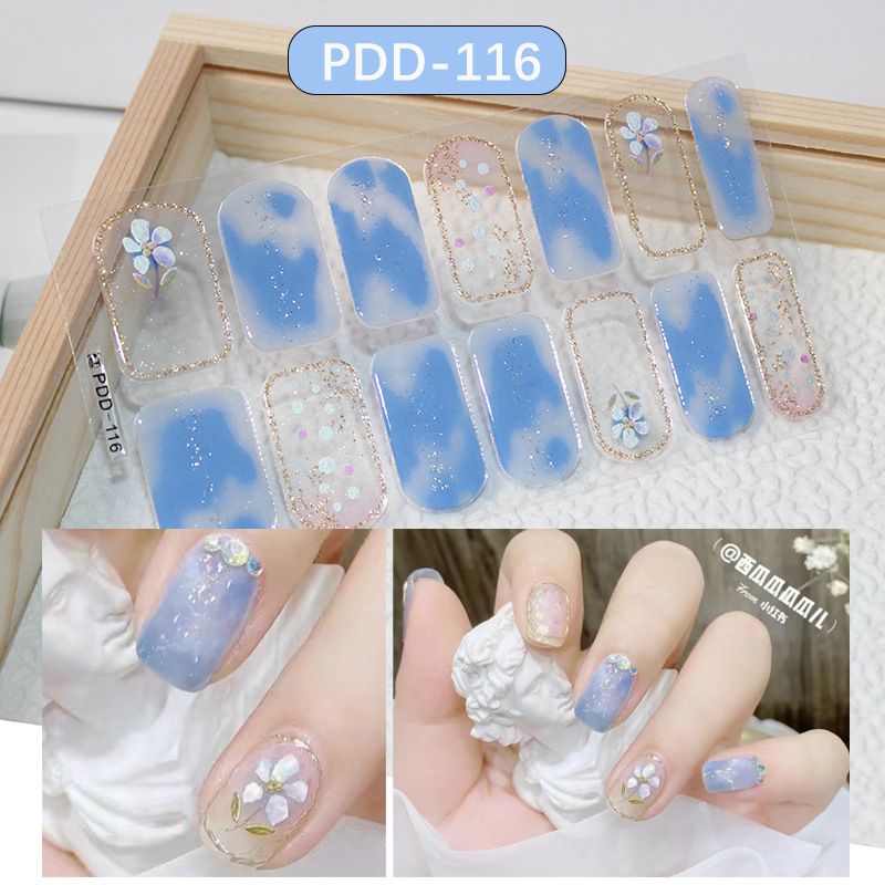3pcs/set DIY Baking-free Nail Stickers Long-Lasting Solid Color Fresh Flowers Christmas Autumn Nail Strips Patch Slider Full Cover Decal