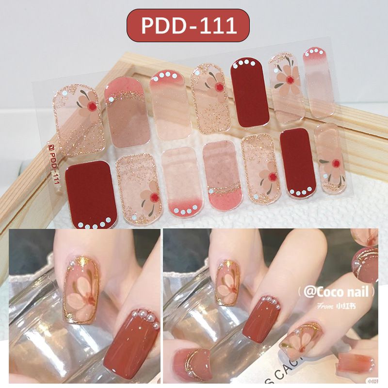 3pcs/set DIY Baking-free Nail Stickers Long-Lasting Solid Color Fresh Flowers Christmas Autumn Nail Strips Patch Slider Full Cover Decal