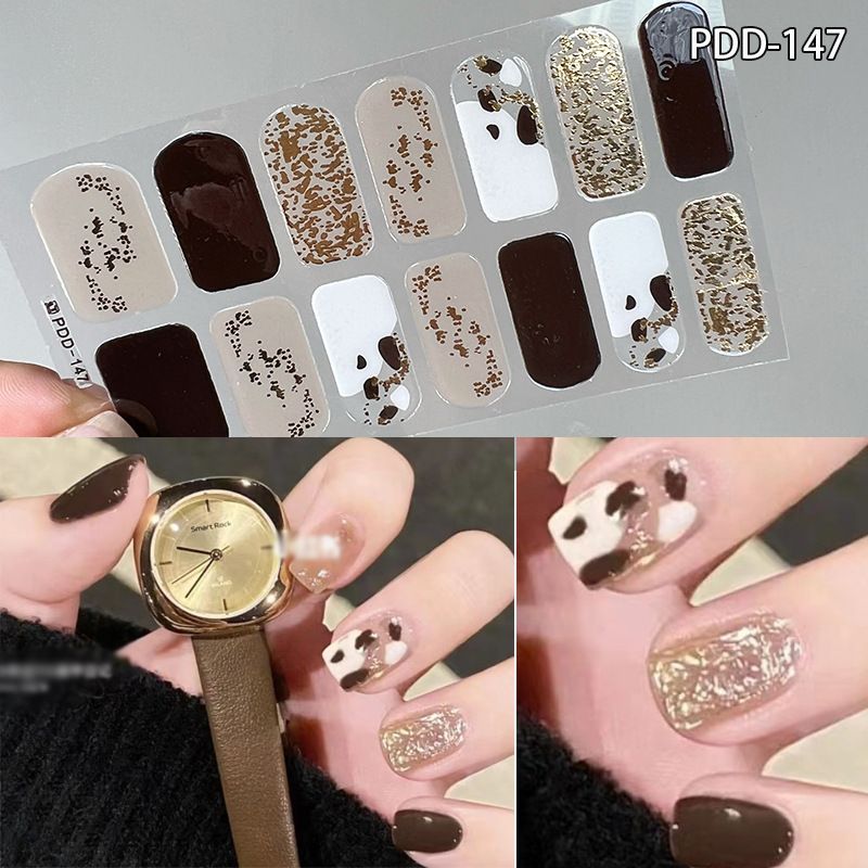 3pcs/set DIY Baking-free Nail Stickers Long-Lasting Solid Color Fresh Flowers Christmas Autumn Nail Strips Patch Slider Full Cover Decal