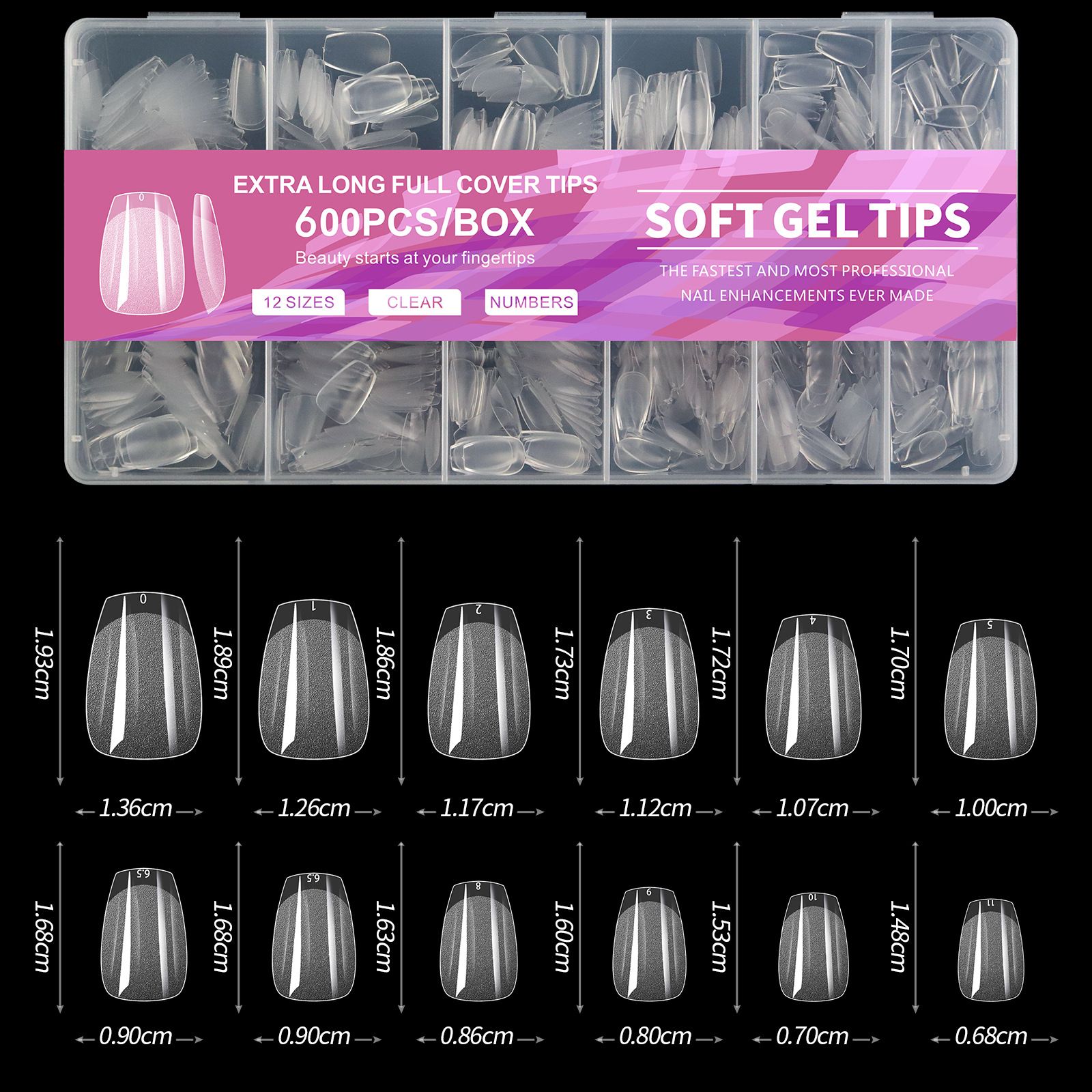 600pcs Gel Nail Tips Half Matte Clear Acrylic Nail Tips False Nail Tips for Nail Extension Manicure Tools for Nail Art Salon