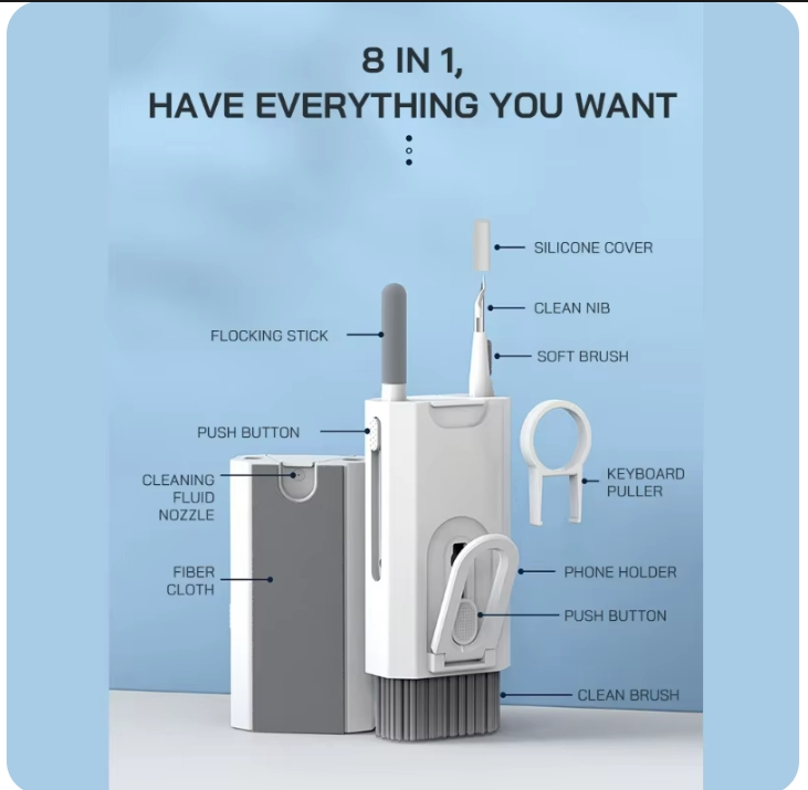 8 in 1 Cleaner Kit Computer Keyboard Cleaner Brush Earphones Cleaning Pen For Airpods Headset Phones Clean Tools Keycap Puller