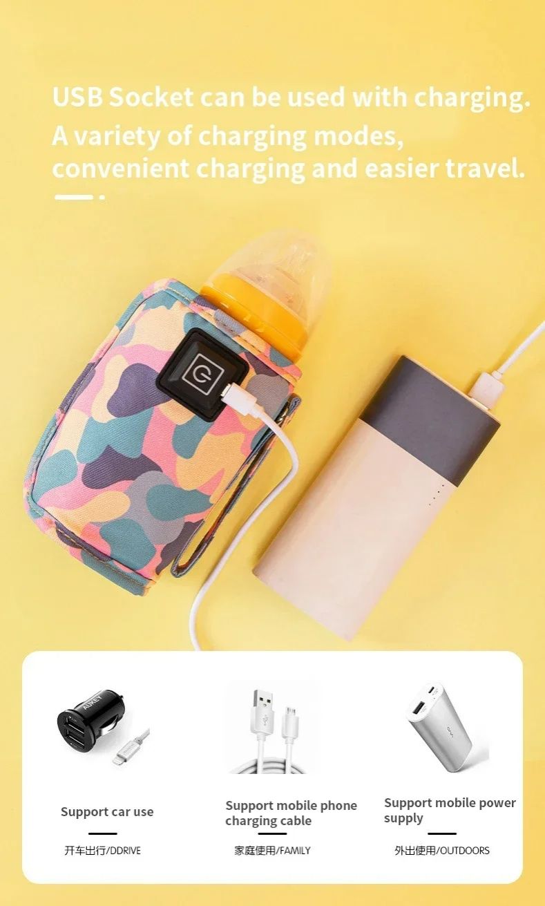 Bottle Warmer Multi Functional Bottle Heater Portable Adjustable USB Insulated Bag Baby Milk Food Warmer Tool Home Car Travel