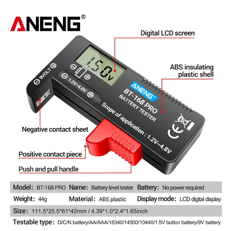ANENG BT-168 PRO Digital Lithium Battery Capacity Tester Checkered load analyzer Display Check AAA AA Button Cell Universal test