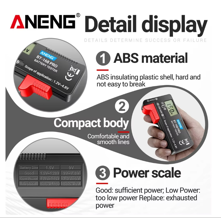 ANENG BT-168 PRO Digital Lithium Battery Capacity Tester Checkered load analyzer Display Check AAA AA Button Cell Universal test