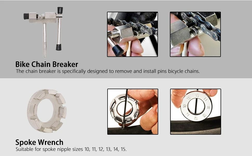 Bike Tool Kit 6 Pcs Professional Bicycle Repair Tools for Mountain Bike with 3-in-1 Cassette Remover Wrench Chain Breaker