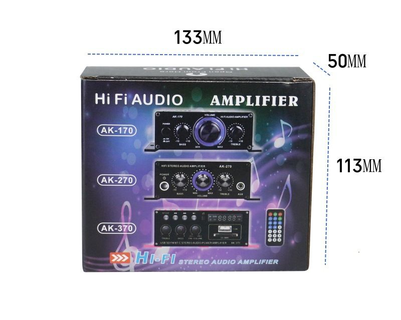AK170 Mini Digital Power Audio Car Amplifier Blue Light Stereo Audio Amplifier for Home Theater Club Party Music 200Wx2 Power