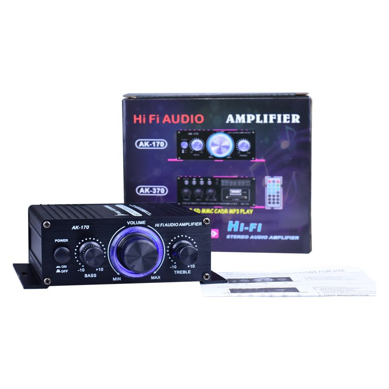 AK170 Mini Digital Power Audio Car Amplifier Blue Light Stereo Audio Amplifier for Home Theater Club Party Music 200Wx2 Power