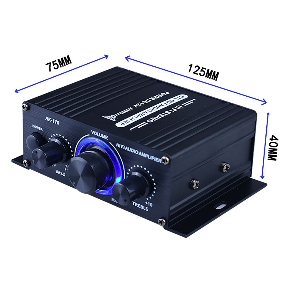AK170 Mini Digital Power Audio Car Amplifier Blue Light Stereo Audio Amplifier for Home Theater Club Party Music 200Wx2 Power