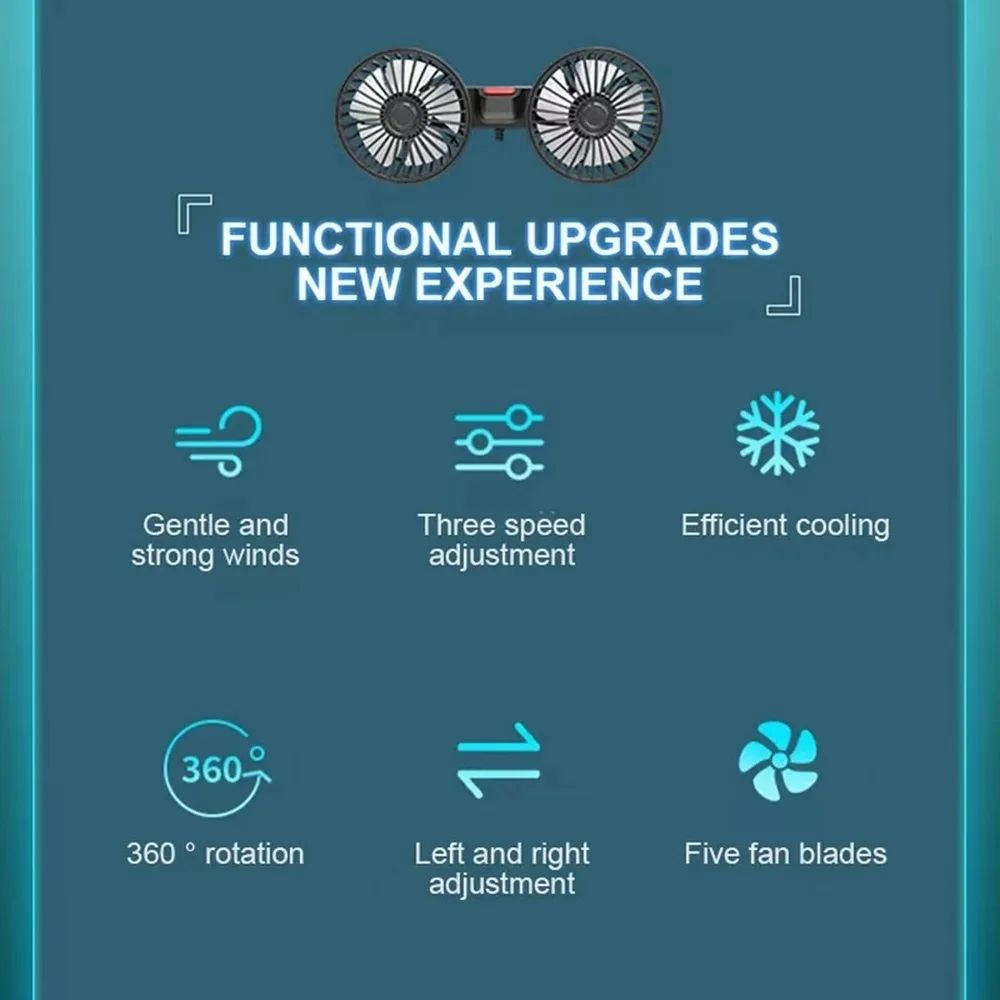 Car Seat Back Cooling Fan USB Charge Dual Head Fan 360 Degree Rotation Auto Headrest Ventilation Fan Car Interior Neck Cooler