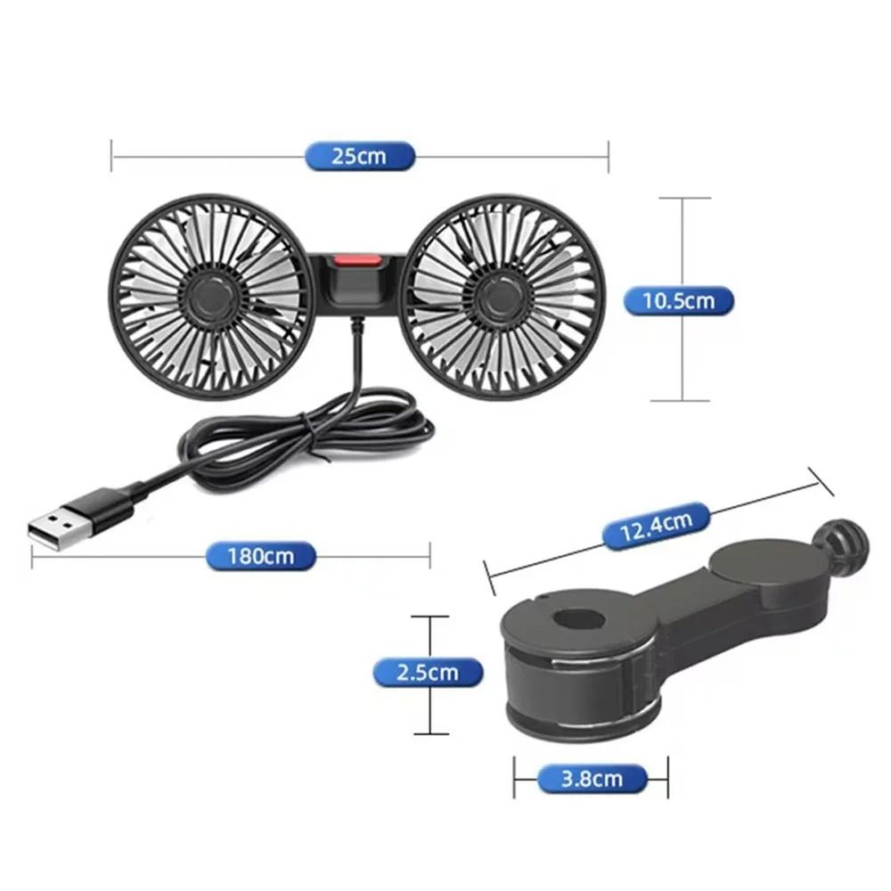 Car Seat Back Cooling Fan USB Charge Dual Head Fan 360 Degree Rotation Auto Headrest Ventilation Fan Car Interior Neck Cooler