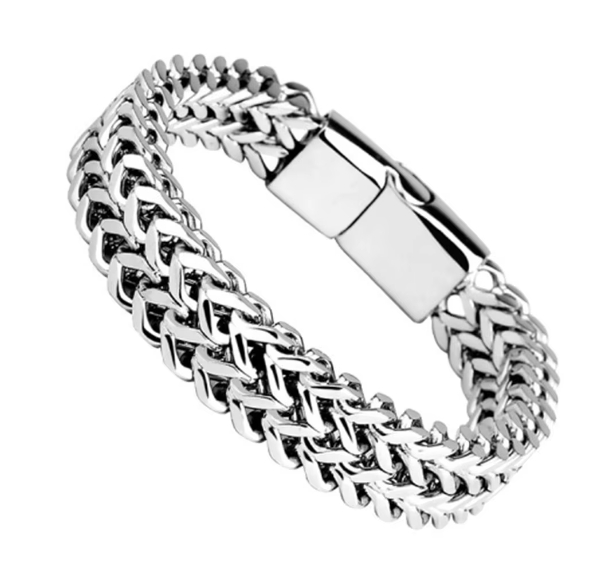 Stainless Steel Braided Double Row Front and Rear Fish Scale Alloy Magnetic Buckle Bracelet with Keel Jewelry New Model