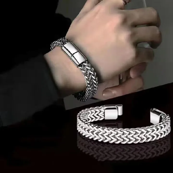 Stainless Steel Braided Double Row Front and Rear Fish Scale Alloy Magnetic Buckle Bracelet with Keel Jewelry New Model