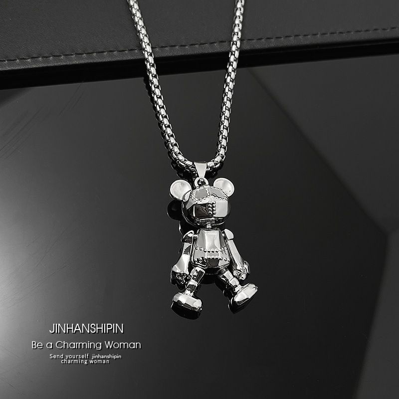 Limb adjustable teddy bear necklace, men's trendy hip-hop punk couple long versatile sweater chain, internet famous pendant accessory